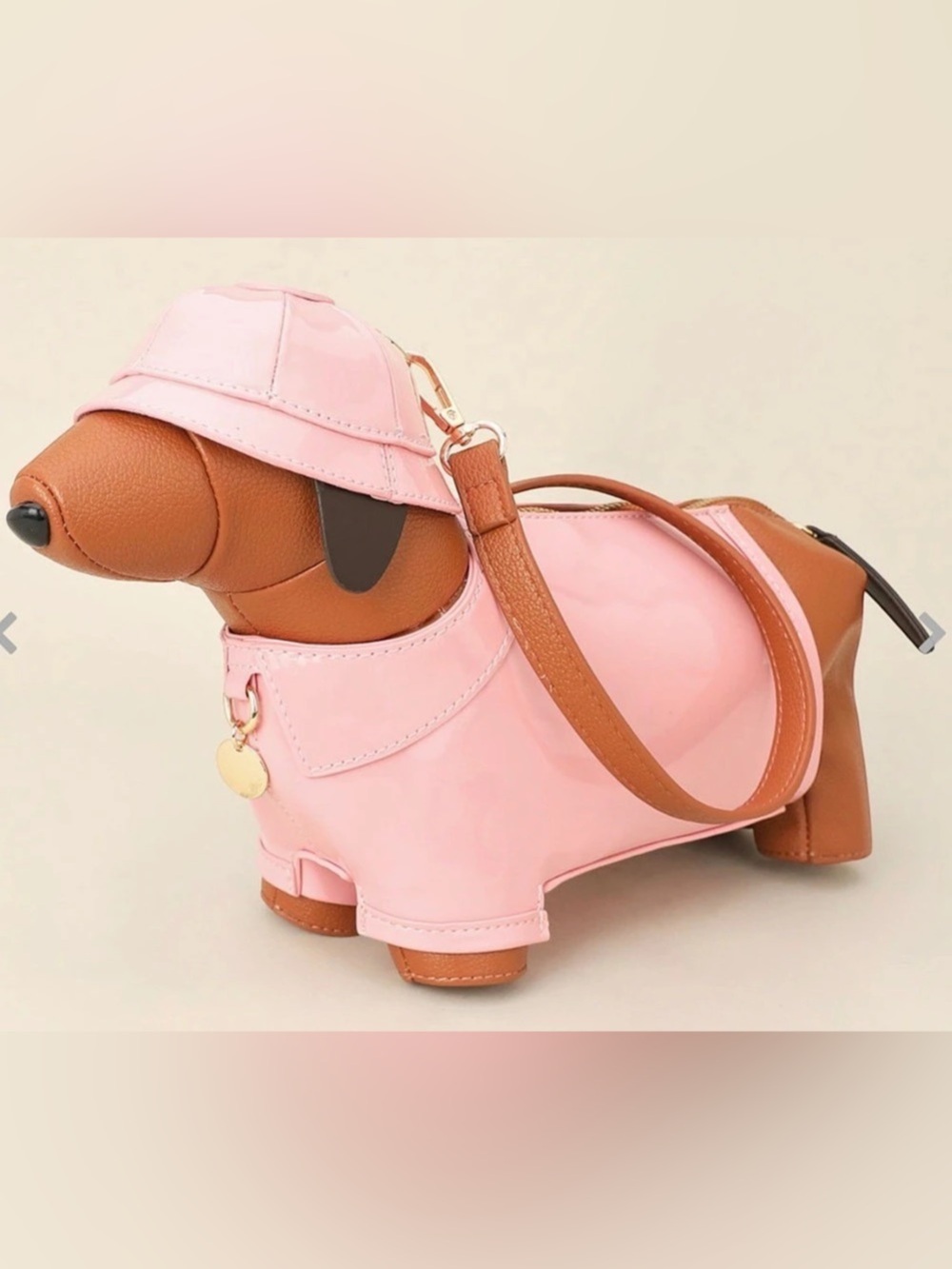 Dog-Shaped Shoulder Bag in Pink & Brown